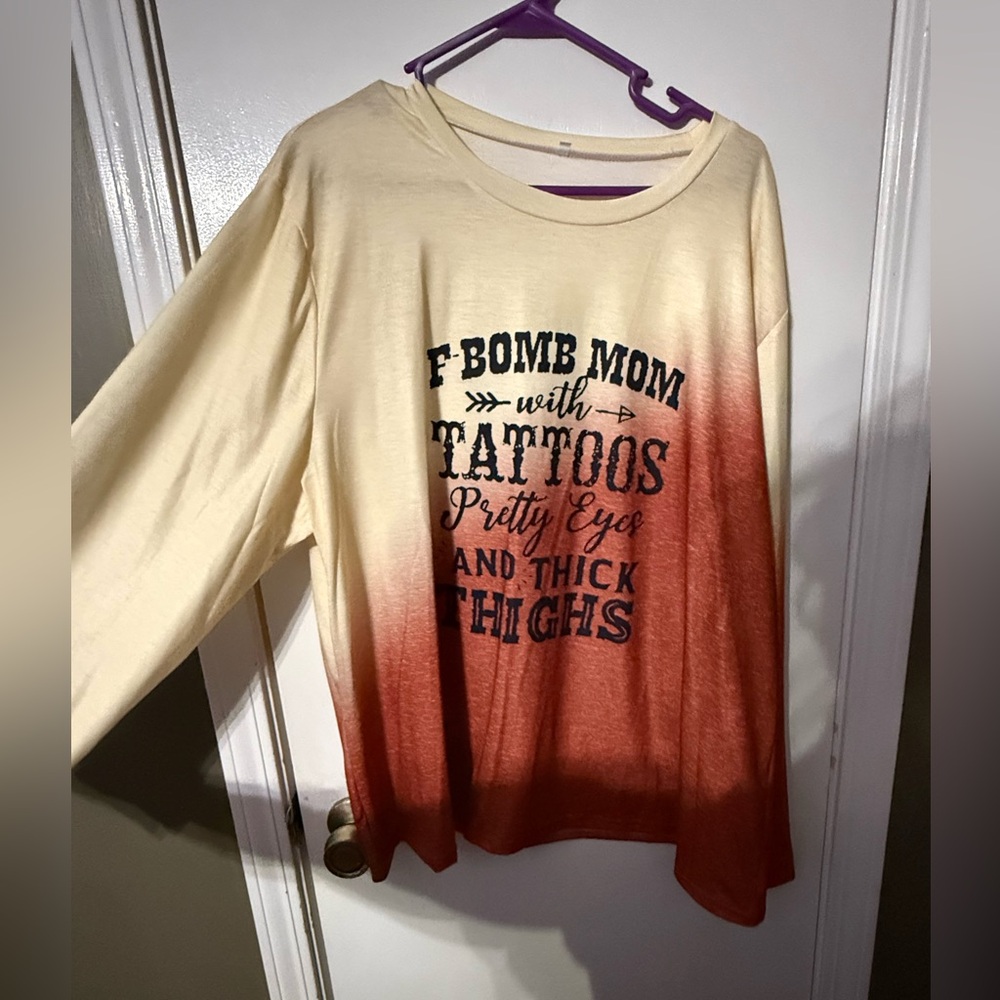 Women’s long sleeve “f bomb mom” shirt. Size 5xl - yellow and orange
